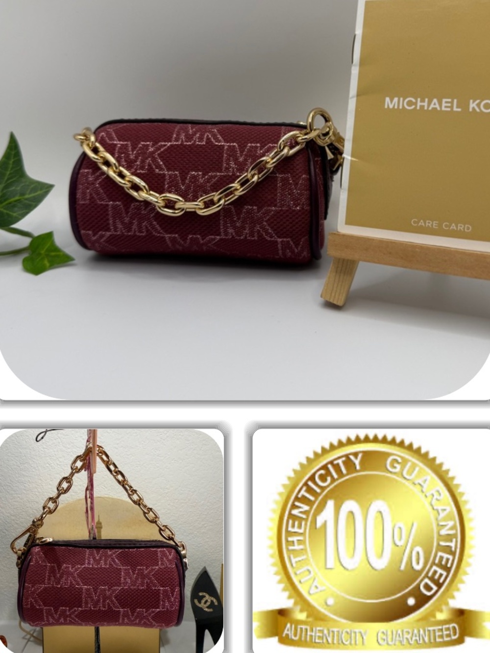 SASSY MICHAEL KORS MK MONOGRAM MINI BARREL BAG CHARM! (LIMITED EDITION)